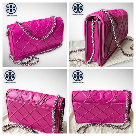 AUTH. NWT Tory Burch Pink Fleming Soft Crossbody Bag & Silver Kira Studs $576 - Picture 5 of 17